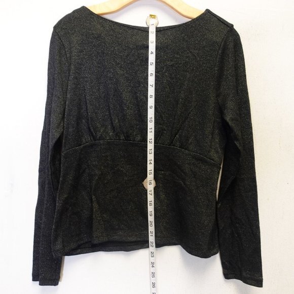 Banana Republic Top Large Black Cut Off Long Sleeve Metallic Sparkle Glitter‎ - Picture 3 of 10